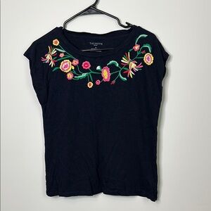 Talbots Black Embellished Cap Sleeve Tee